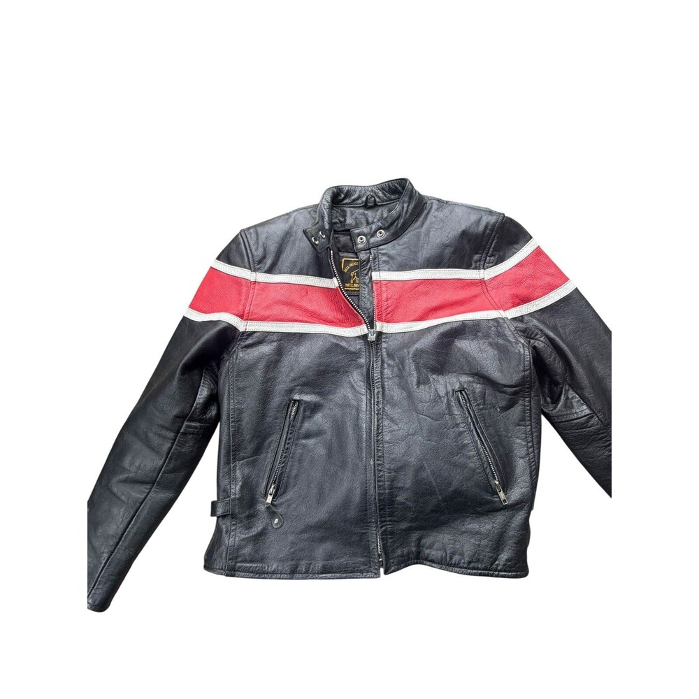 Vintage Milwaukee Leather Cafe Racer Jacket L Black Red White Motorcycle Biker